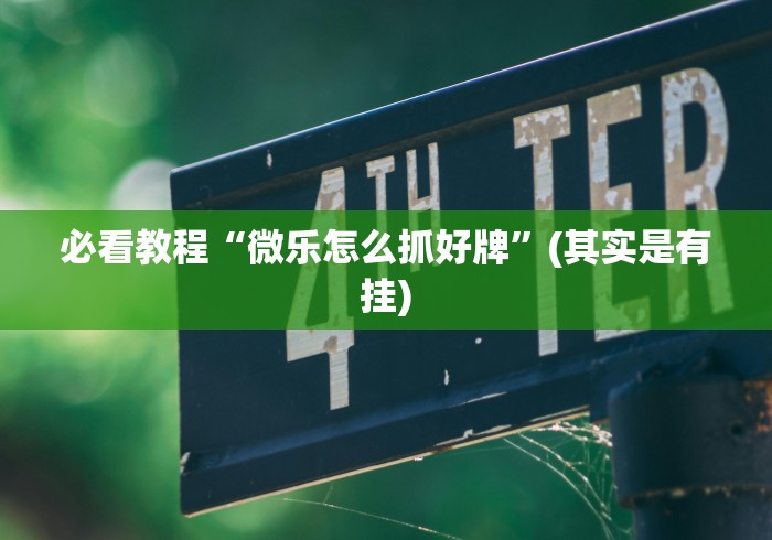 必看教程“微乐怎么抓好牌”(其实是有挂)