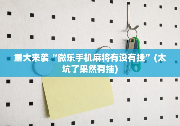 重大来袭“微乐手机麻将有没有挂”(太坑了果然有挂)