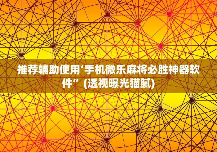 推荐辅助使用‘手机微乐麻将必胜神器软件”(透视曝光猫腻)